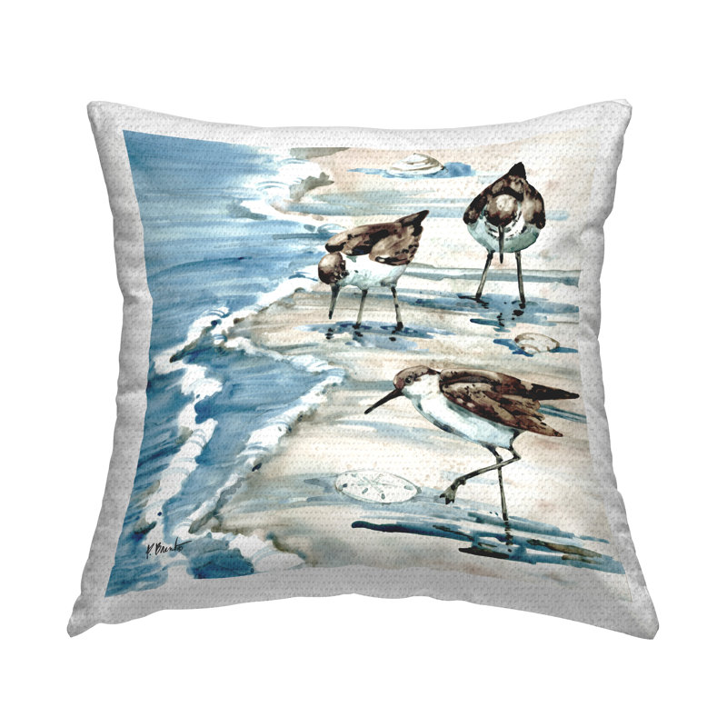 Oreiller imprimé "Sandpipers parmi les coquillages" par Paul Brent