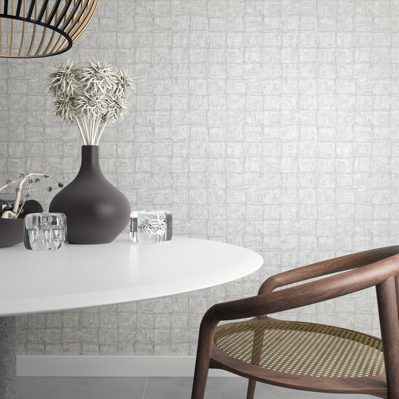 Eden Textured Tile 10m L X 53cm W Wallpaper Roll, Chalk Grey