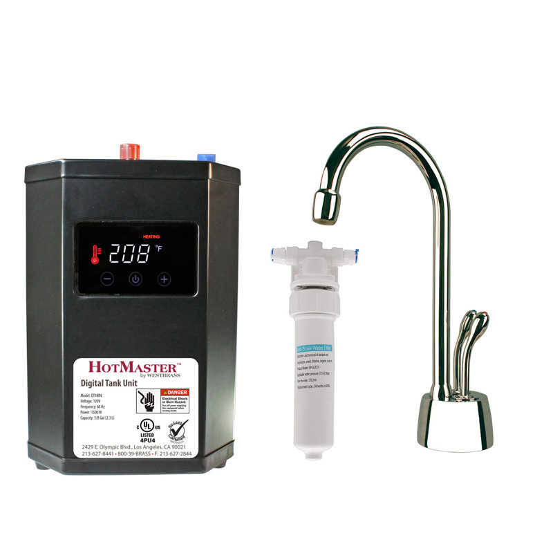 Robinet distributeur d'eau chaude et froide à 2 poignées 9 po avec réservoir d'eau et filtre à eau Develosah, Nickel poli