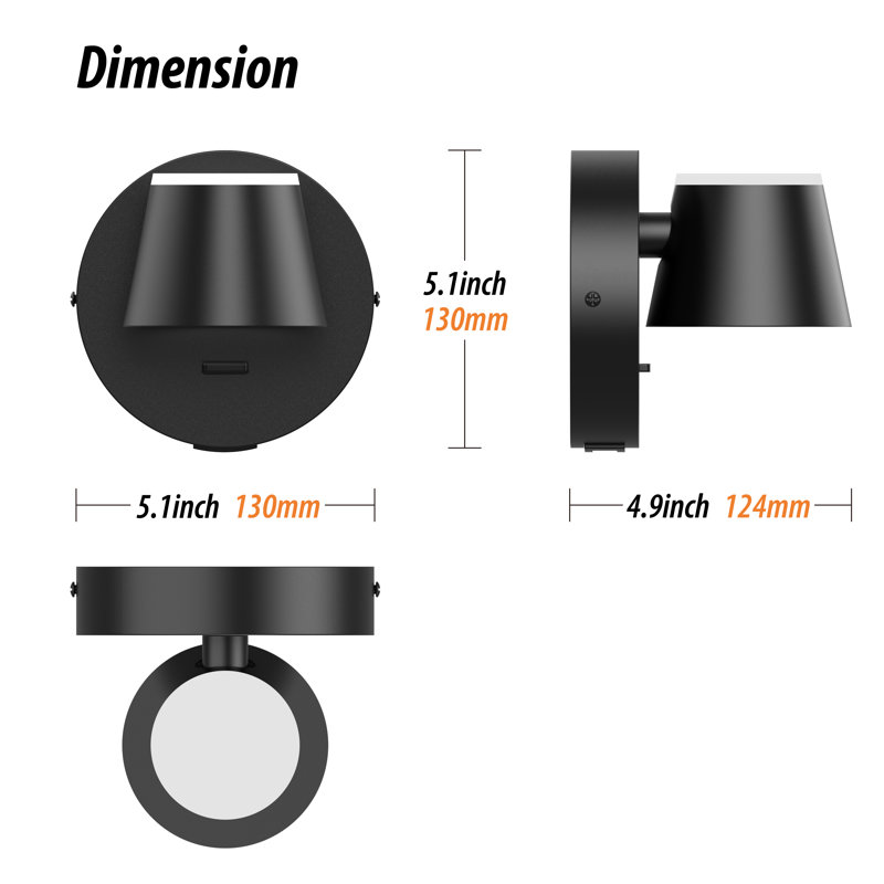 Modern Wall Sconce with USB Port and Switch, Matte Black