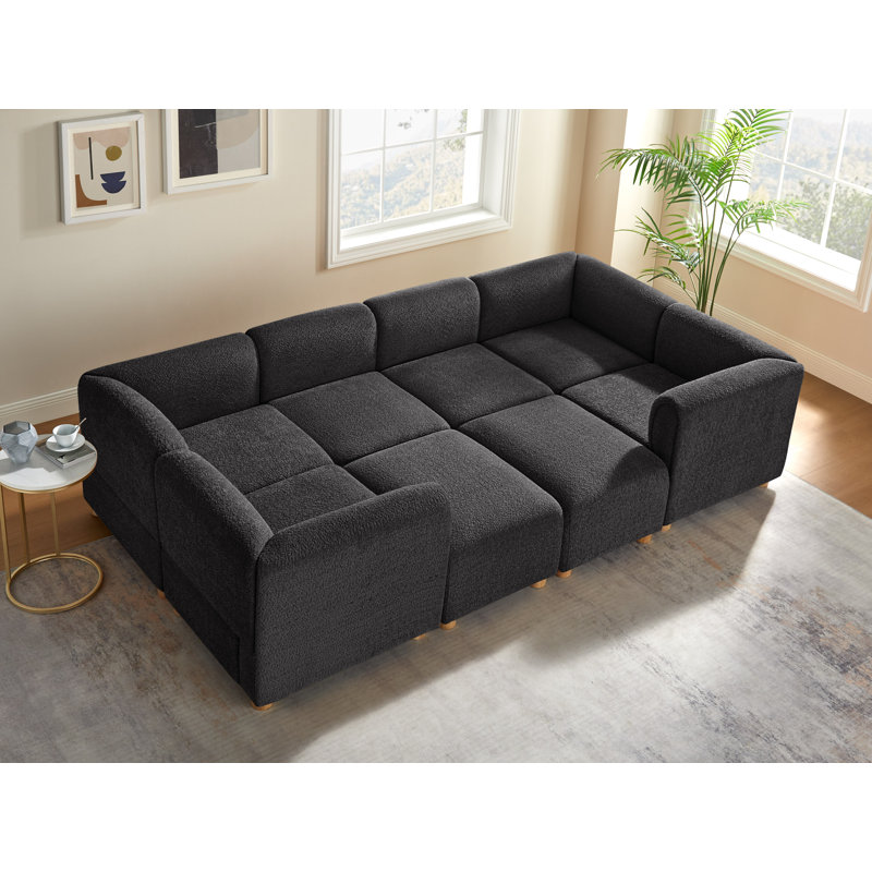 8-Piece Sectional Couch Upholstered Sectional Sofa, Polyester gris foncé