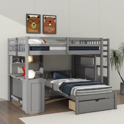 Full Over Twin Bunk Bed With Built-In Desk, Drawers, And Shelving Units