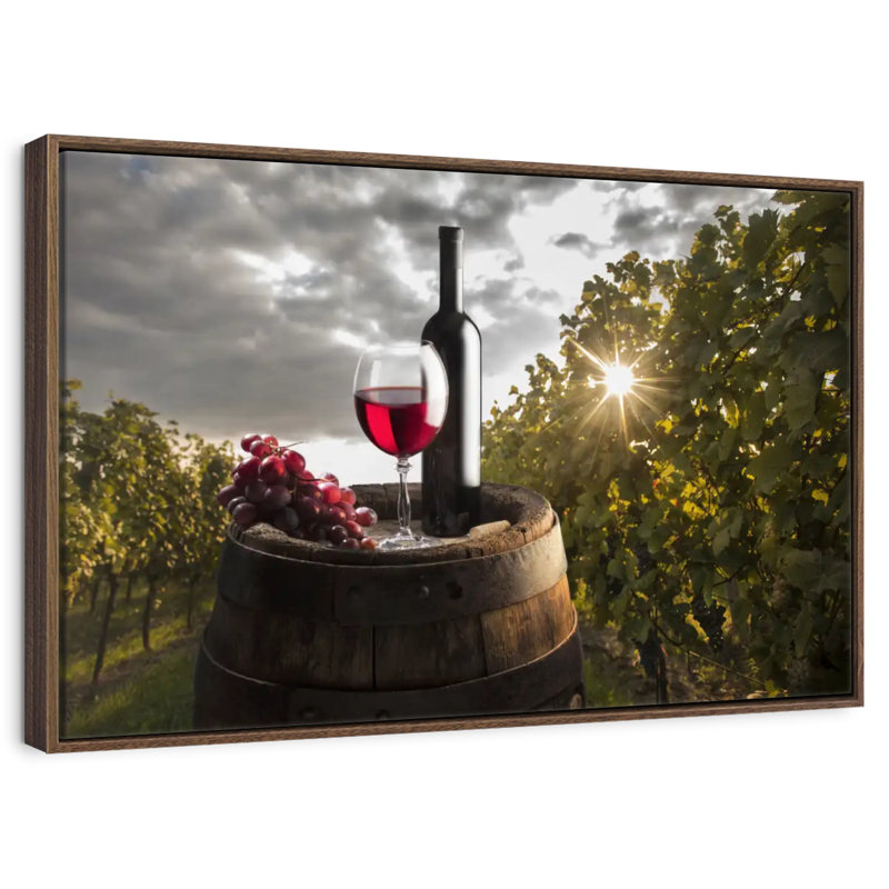 Coucher de soleil rouge vin, 13 po x 9 po, Cadre flottant noyer
