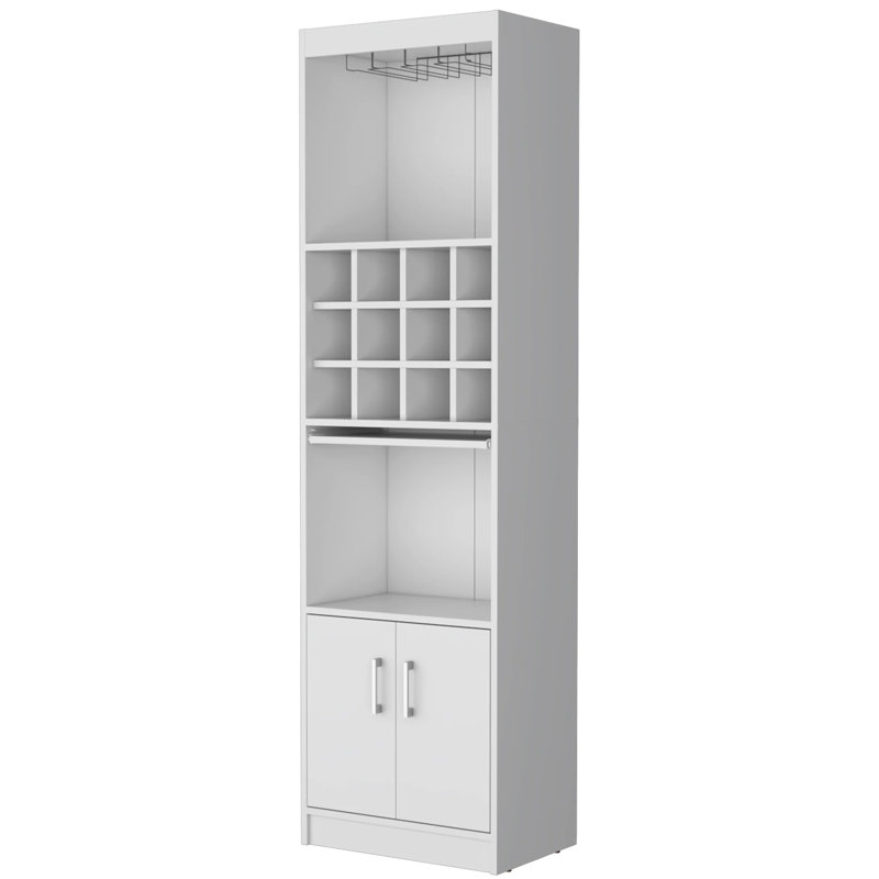 Modern White Bar Cabinet With Wine Storage - 2 Doors, 13.3 Inches Deep, 15 Shelves, Wood For Lovers Engineered Wood, Spacious Interior