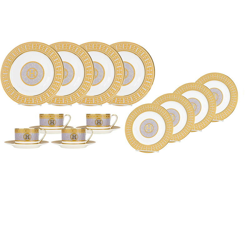 Iisle Bone China Dinnerware Set 16 Piece - Service for 4, Gold