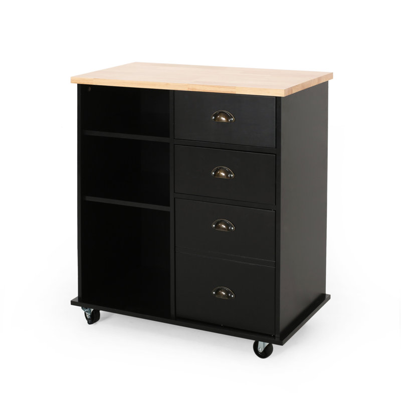 Provence Kitchen Cart With Ample Storage And Mobility, Black