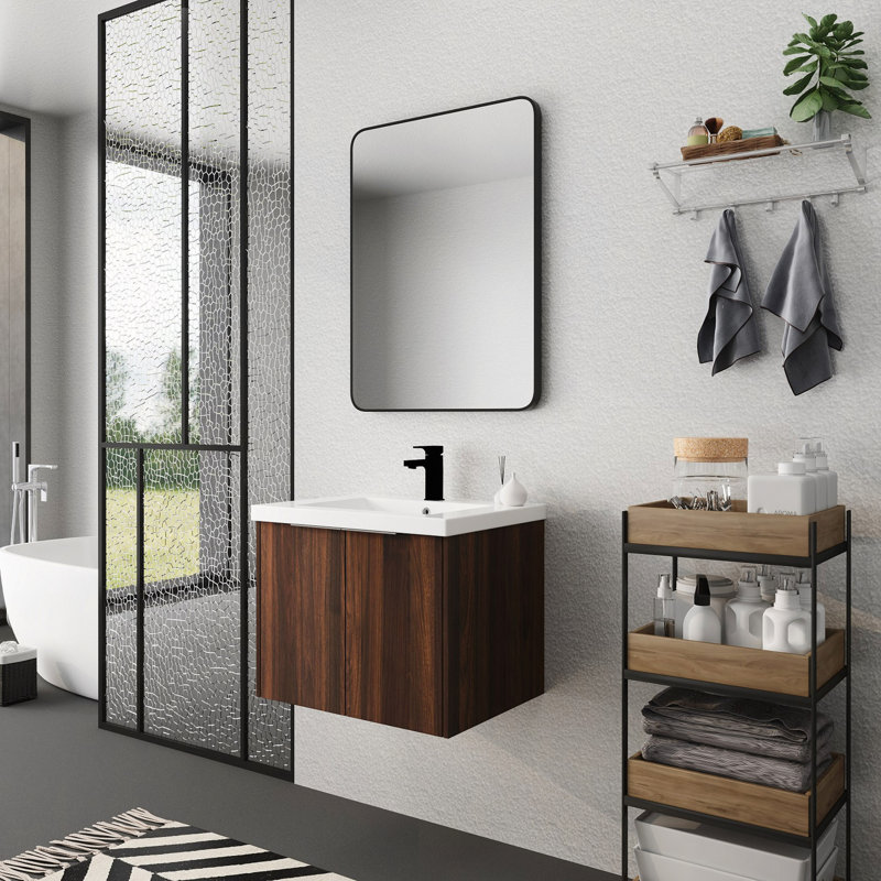Armoire de salle de bain avec lavabo, portes à fermeture en douceur, fixation flottante, 24 po pour petite salle de bain