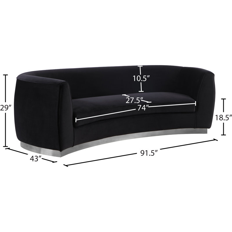 Breccan 91.5'' Velvet Sofa, Black Velvet, Chrome