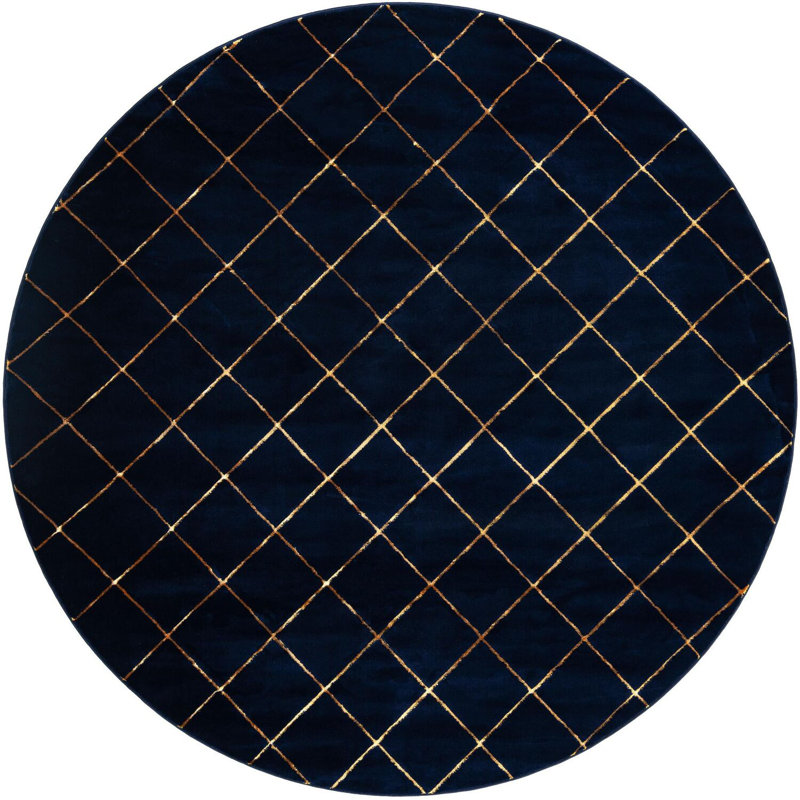 Contemporary Etowah Area Rug Navy Blue and Gold Color, Round 10'