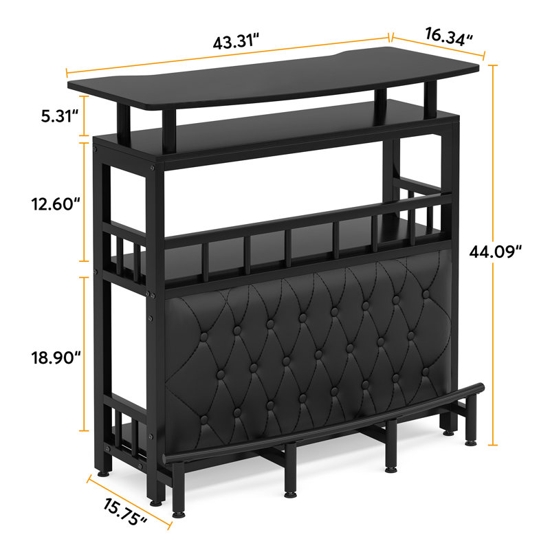 Bar avec tablettes de rangement Home, Noir