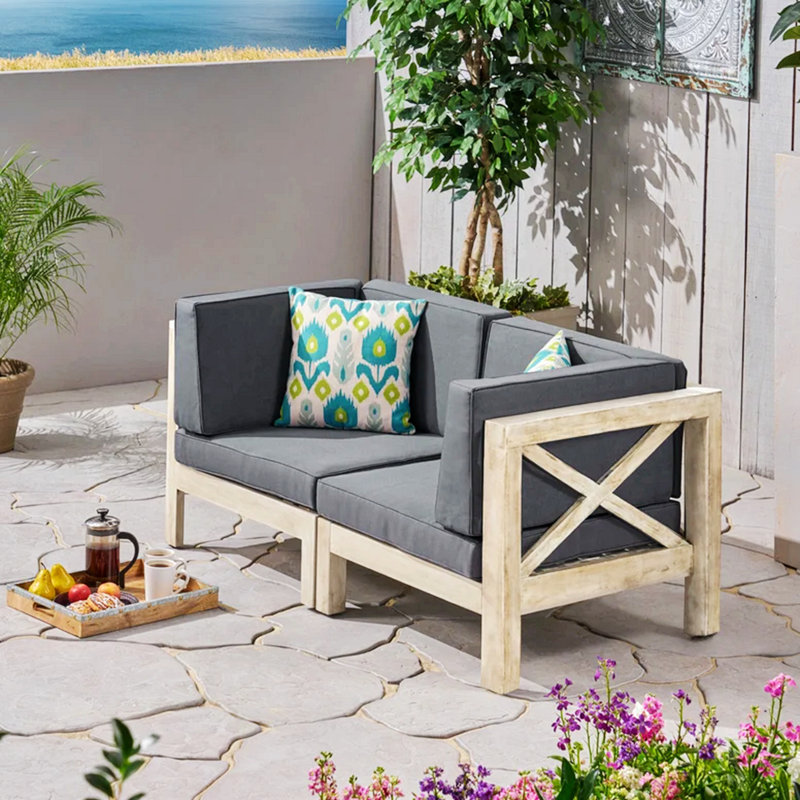 Dillinger 60.5" Wide Loveseat with Cushions, Gray Finish Frame / Dark Gray Cushion
