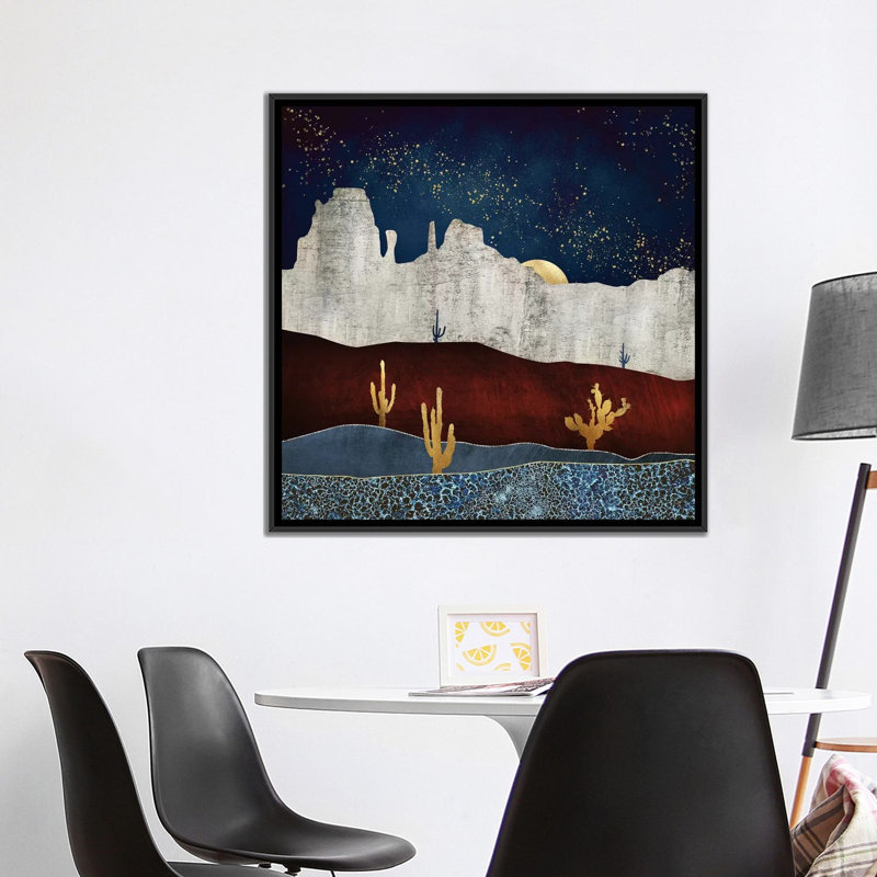 «Moonlit Desert» par Spaceécur Designs - impression, Toile avec cadre noir, H 37 po x l 37 po x P 1,5 po, Pas de tapis