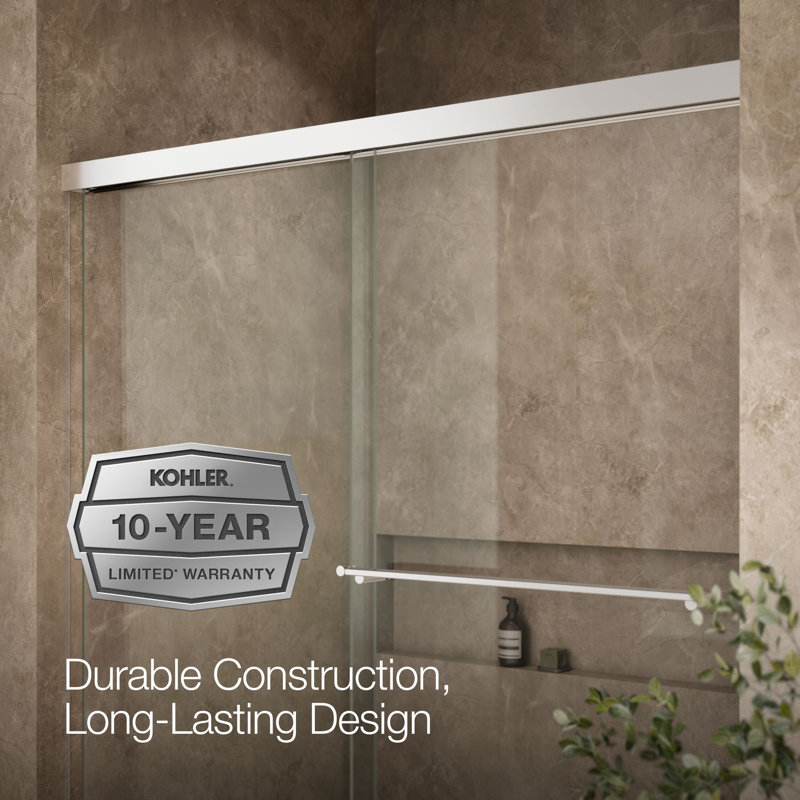 Revel 59.63'' x 62'' Double Sliding Bath Door with CleanCoat® Technology, Bright Polished Silver, Crystal Clear