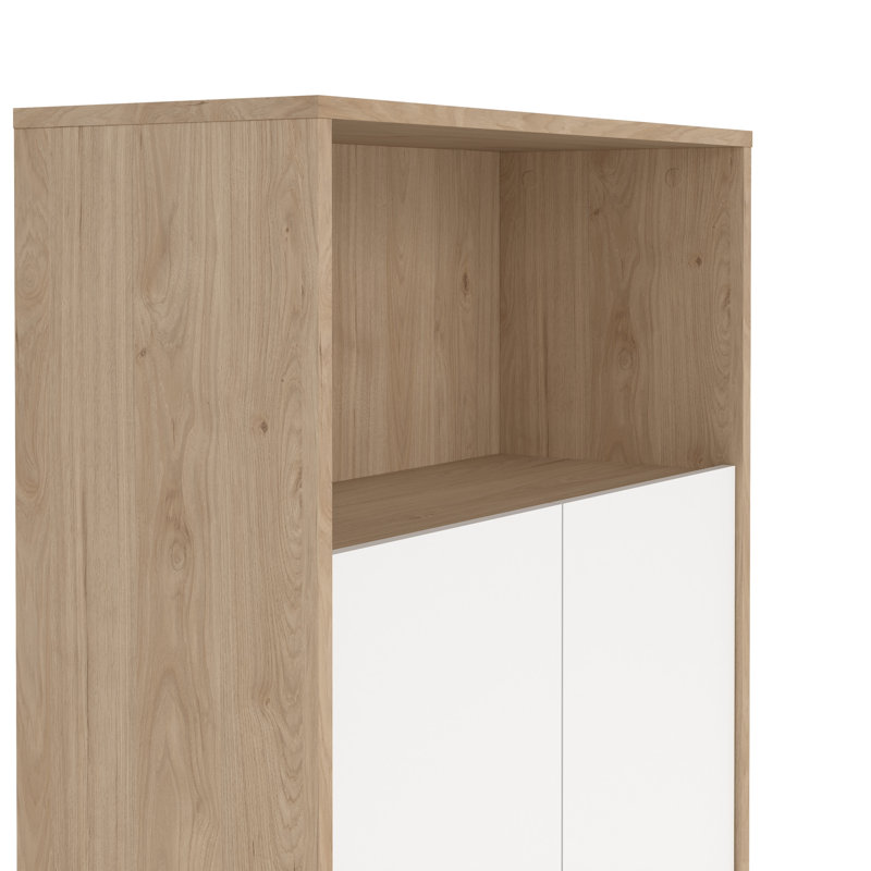 Bibliothèque à 3 niveaux avec 2 portes et rangement ouvert H 48,66 "x l 31,34" Embrie, Blanc/naturel