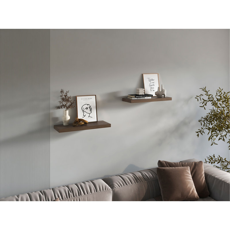 Floating Shelves, Dark Brown, 2 Shelves, 1.50" H, Dark Brown