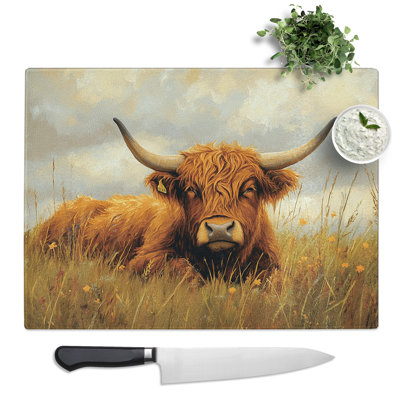 Highland Cow in a Meadow Vol.2  Glass Chopping Board