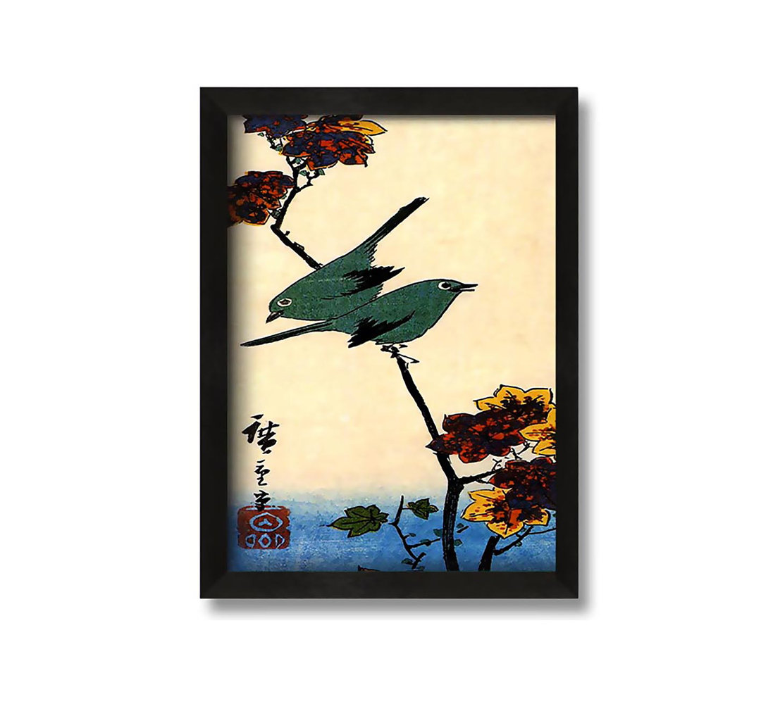 Gerahmtes Leinwandbild Birds On A Maple Branch von Hiroshige