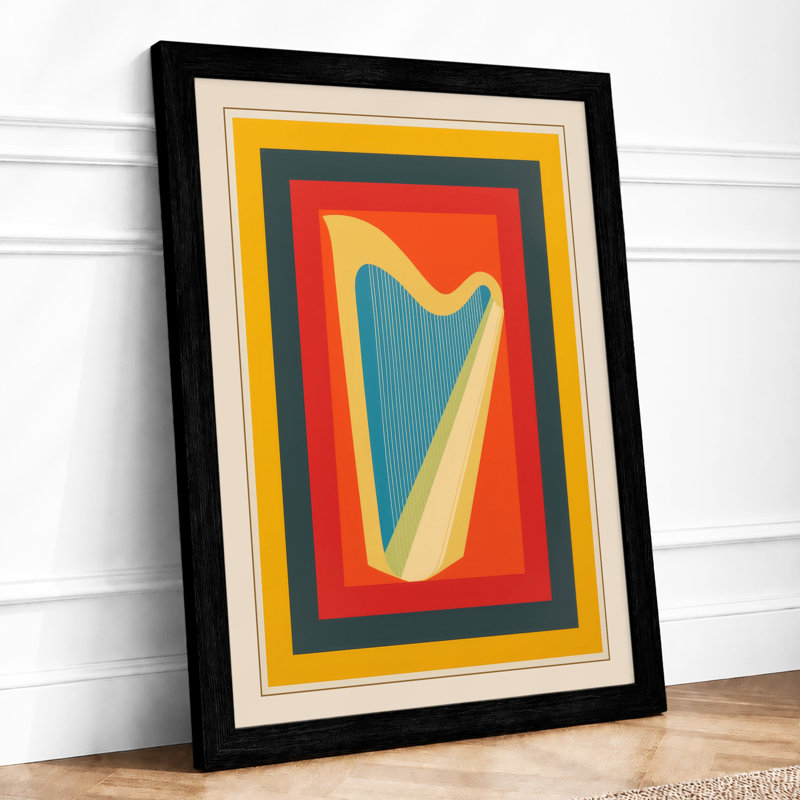 Harp Art Deco - Framed Print, Black, A4 - 29.7 x 21.0 cm