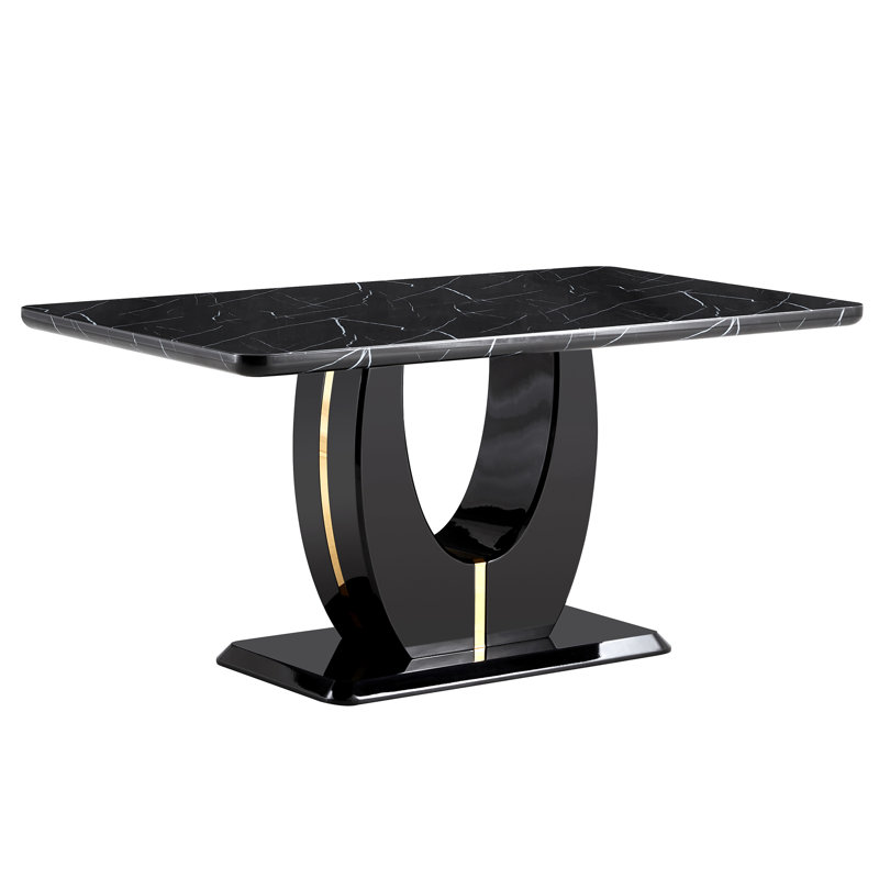 7-9 Piece Modern 63" Faux Marble MDF Dining Set With Faux Leather Chairs, 9 Pieces: Table, 8 Chairs, Gray/Gold