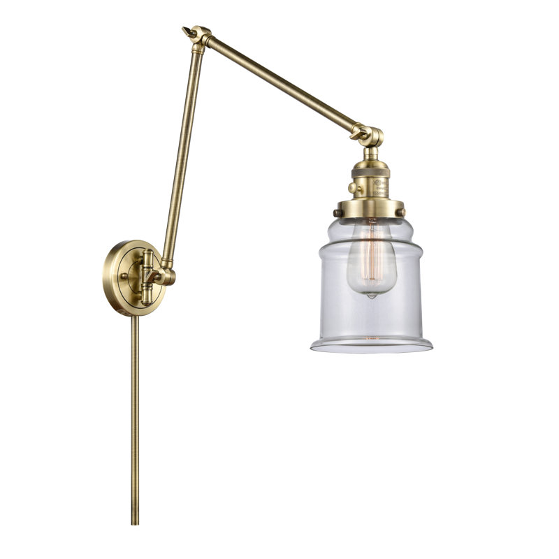 Galaviz Swing Arm Sconce, Clear, Antique Brass, Bulb Not Included