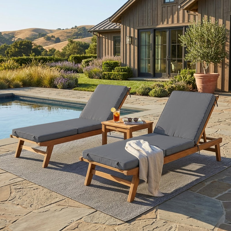 Outdoor Chaise Lounge Cushions Set of 2, Tri-Fold Water-Resistant Replacement Cushions for Patio Lounger Chairs with Hook-and-Loop Fasteners