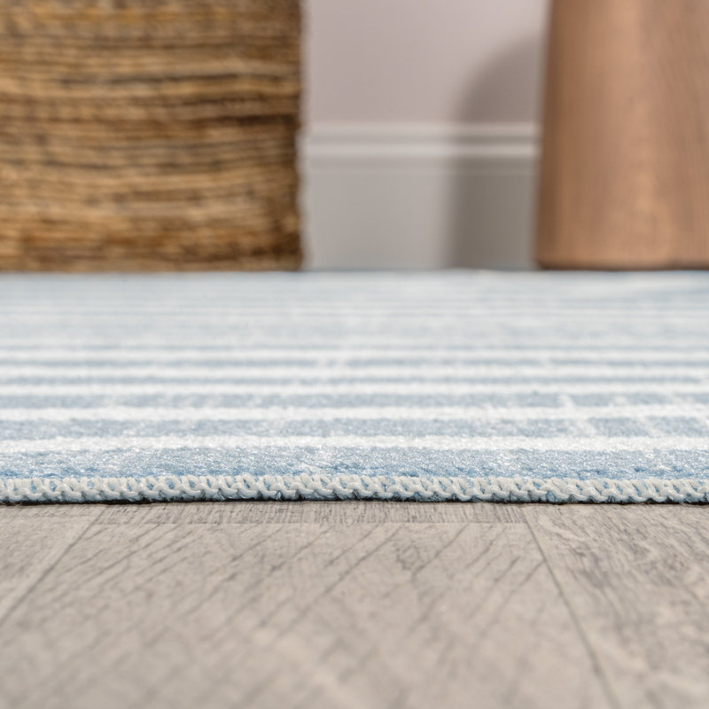Jossa Abstract Two-Tone Low-Pile Machine-Washable Blue/Cream Rug, Runner 2' x 7'10"