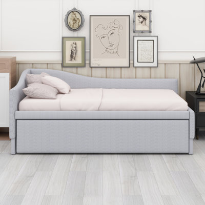 Upholstered L-Shaped Daybed With Pop Up Trundle