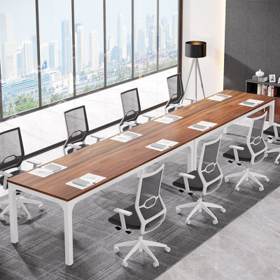 13FT Conference Table, Meeting Tables With Engineered Wood And Metal Legs