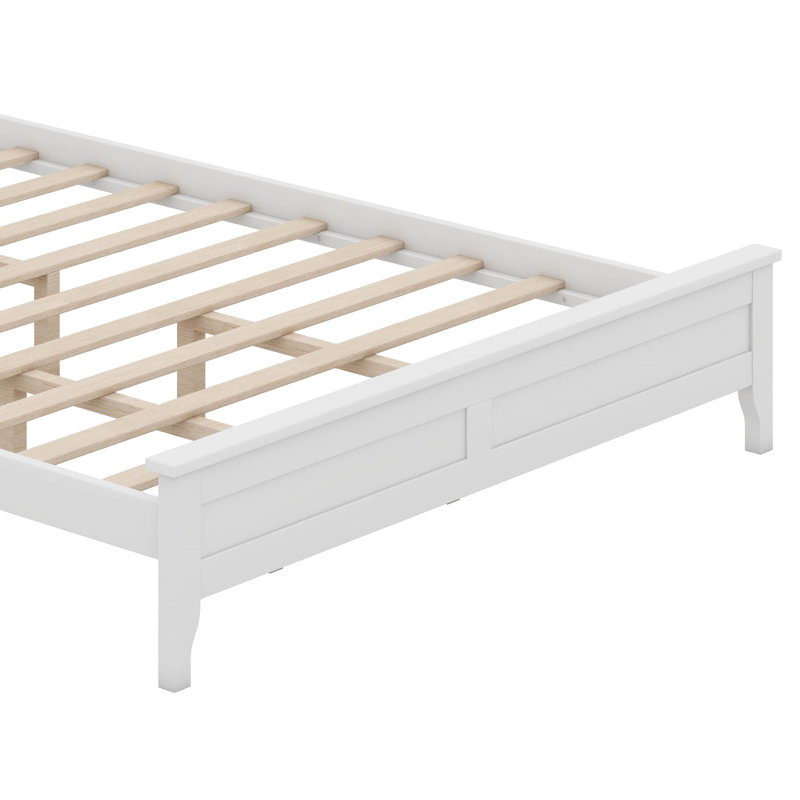 White Solid Pine Wood Bed Frame with Headboard, Simple Low Profile Platform Bed with Under Storage, No Box Spring Needed & Sturdy Wooden Slats,  Full Size