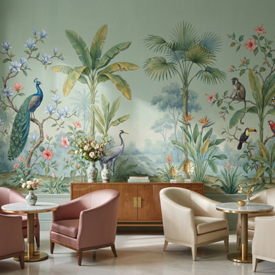 Papier peint tropical animaux vert