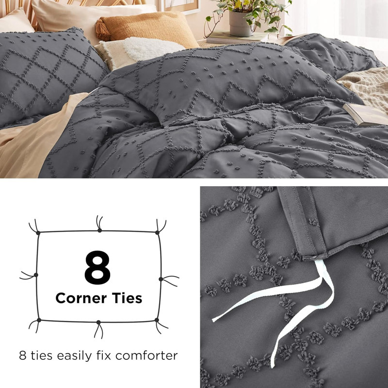 Bedsure Embroidery  Home Bedding Duvet Cover, Dark Grey, Twin Duvet Cover + 1 Standard Pillow Sham