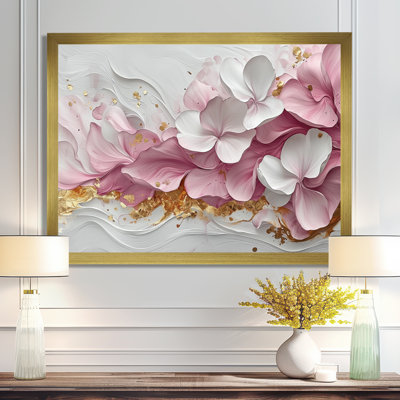 Or rose élégant veines de pétales de fleurs - art abstrait fleurs murales