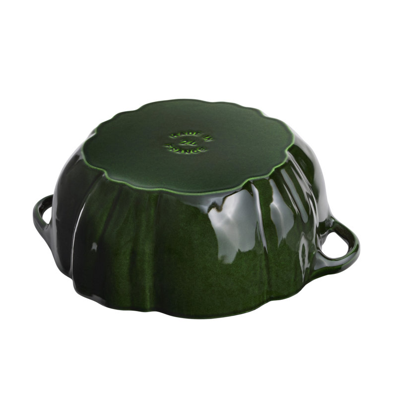 STAUB Cast Iron 3.5-Qt Pumpkin Cocotte With Stainless Steel Knob - Basil