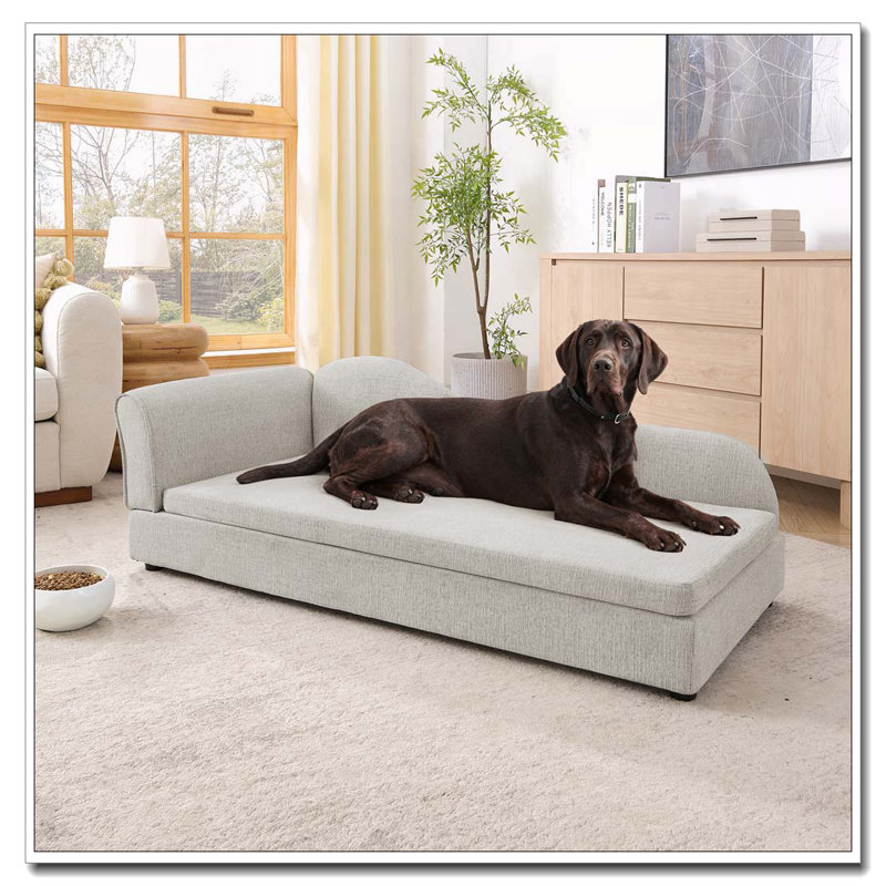 Canapé surdimensionné pour chien pour chien, dossier ondulé moderne, accoudoir simple, tissu en lin respirant de qualité supérieure
