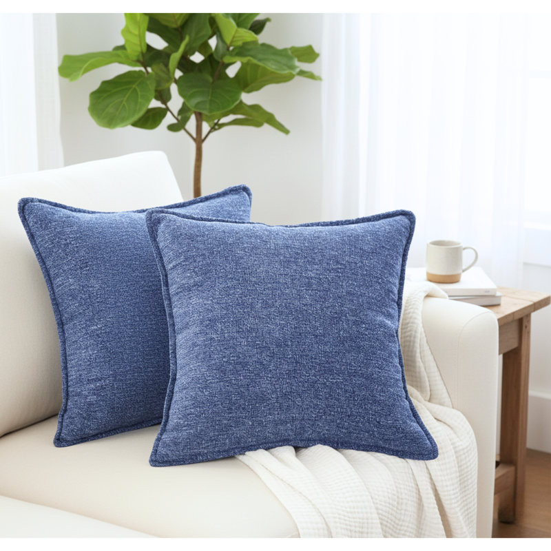 Ensemble de 2 housses de coussin en chenille à texture douce, Bleu, Carré 16 po, Housse de coussin seulement - sans coussin