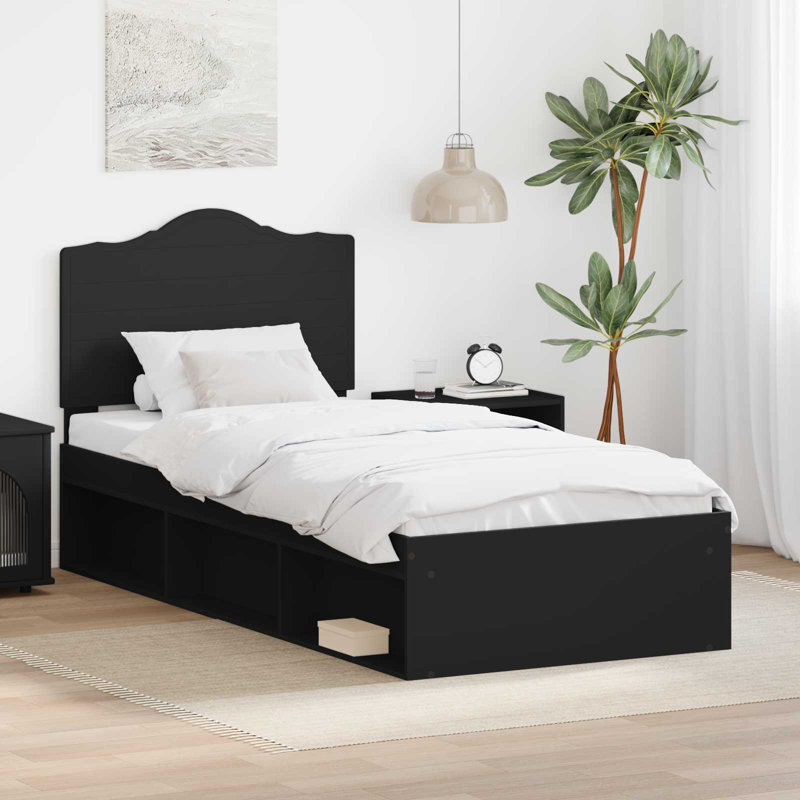  Bed Frame With Headboard White 120 X 200 Cm Solid Pine Wood, Black, Small Single (2'6)