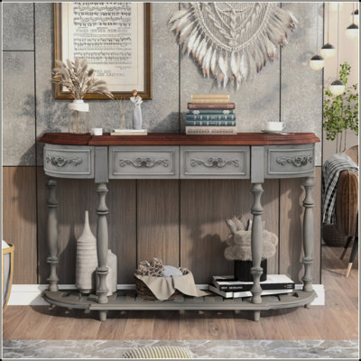 52''Modern And Contemporary Curved Console Table Sofa Table Entryway Table For Hallway Living Room With 4 Drawers And 1 Shelf