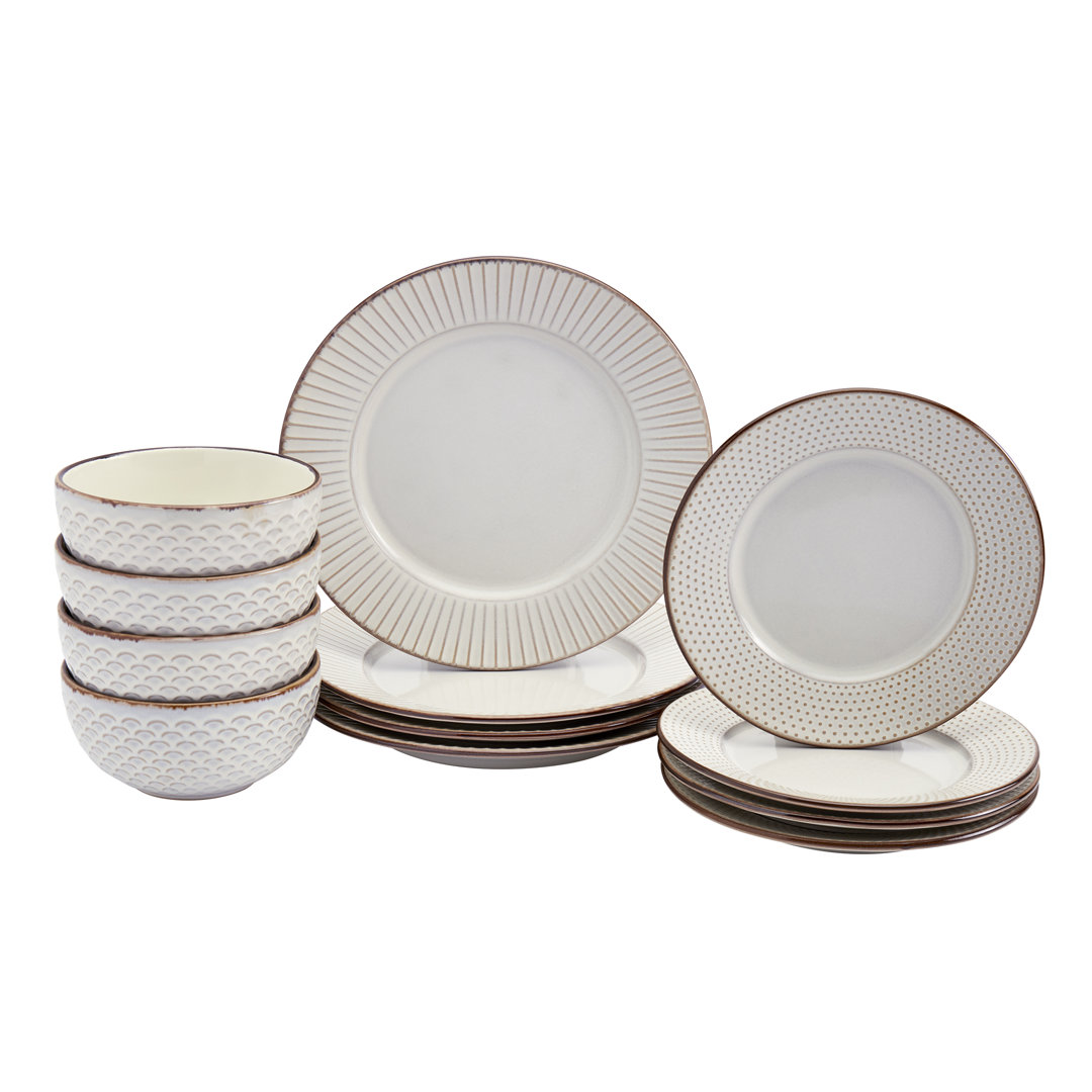 Hub 12 Piece Stoneware Dinnerware Set - Service for 4 World Menagerie