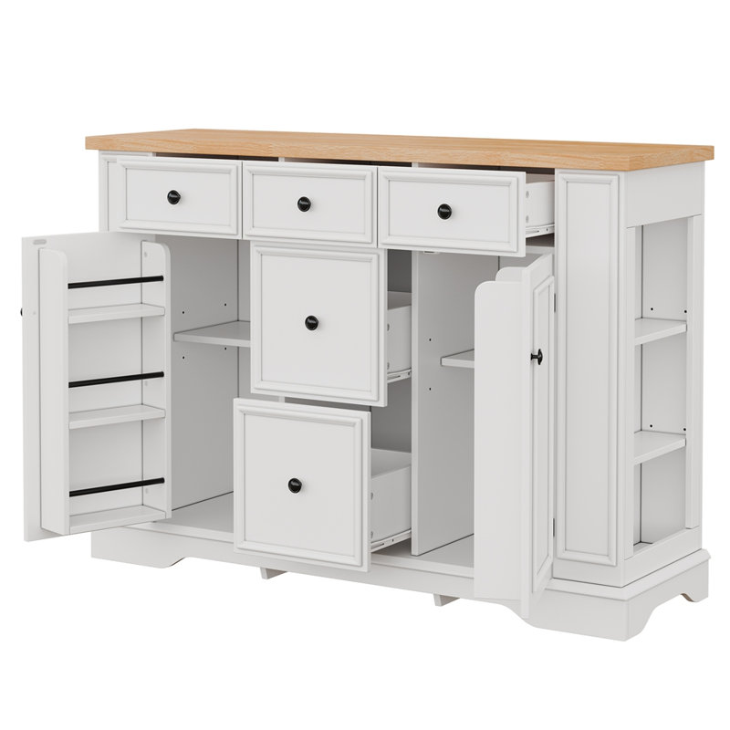 Buffet avec 5 tiroirs, 2 armoires, tablettes réglables et buffet, Blanc