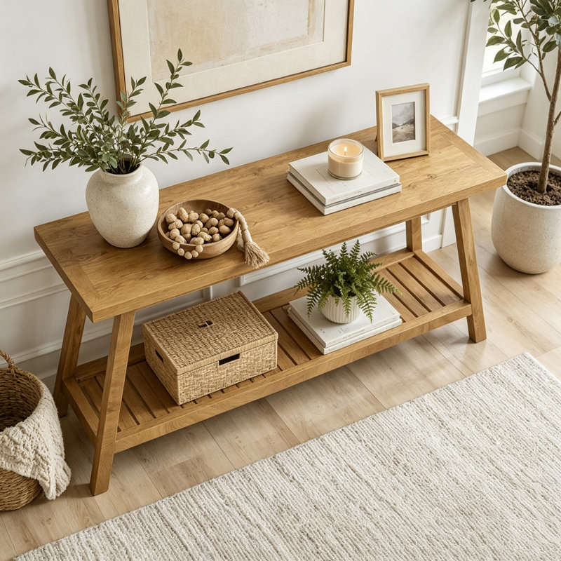 2-Tier Sofa Table,Console Table, Light Brown