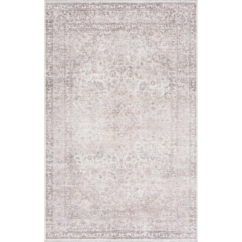 Jaelyne Machine Washable Beige/Gray Oriental Area Rug, Rectangle 7'10" x 10'3"