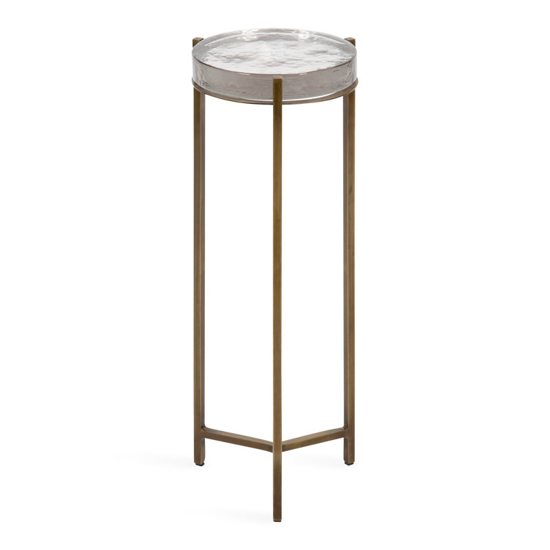 Eveland Round Metal Drink Table, Glass, Brass