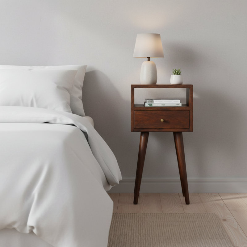 Fithian 30cm W Solid Wood Bedside Table, Chestnut
