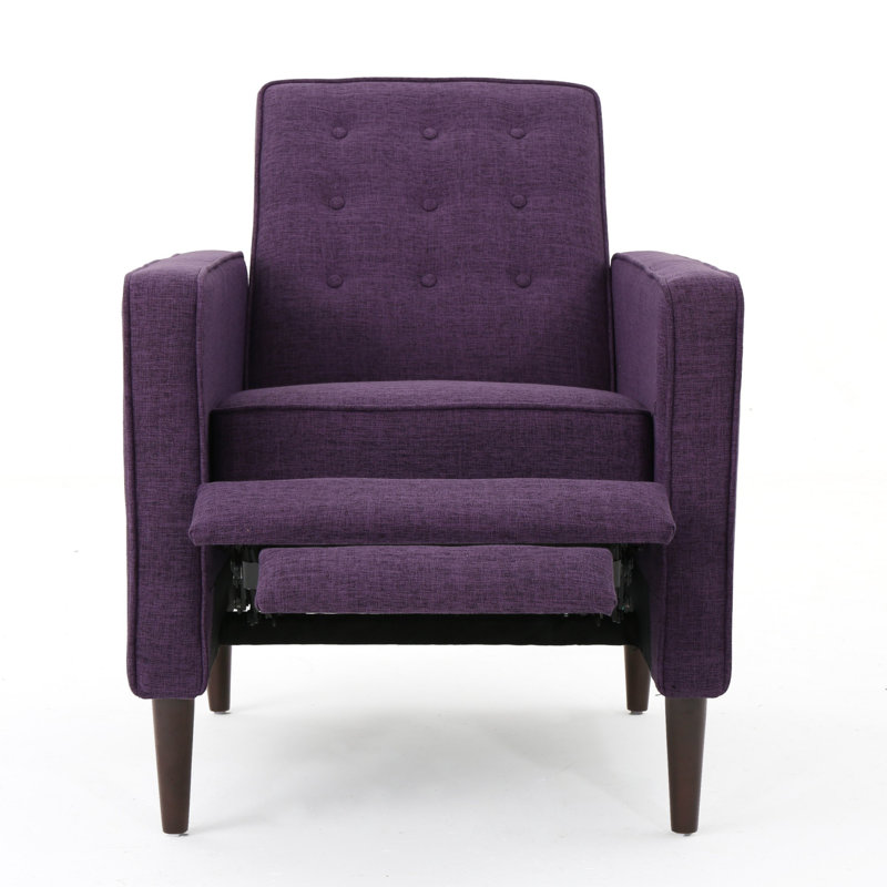 Button Tufted Upholstered Manual Push-Back Recliner , Purple Linen