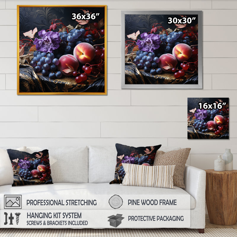 Peinture Renaissance d'un prunier III - fruits, art mural, H 16 po x l 16 po x P 1 po