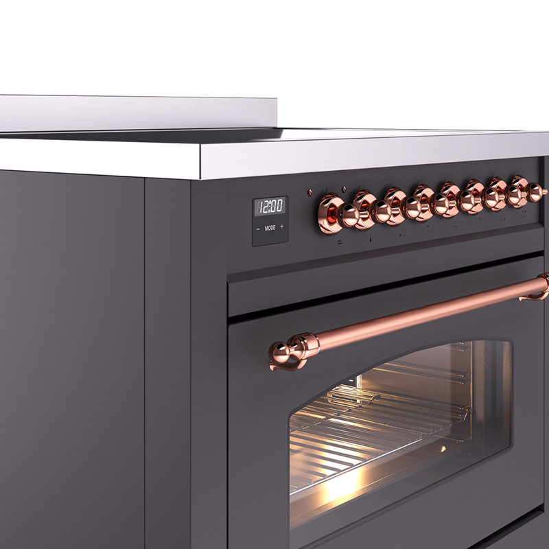 ILVE Nostalgie II Series 36 inch Induction Range with 6 Induction Elements (Glass Door), Graphite Matte/Copper