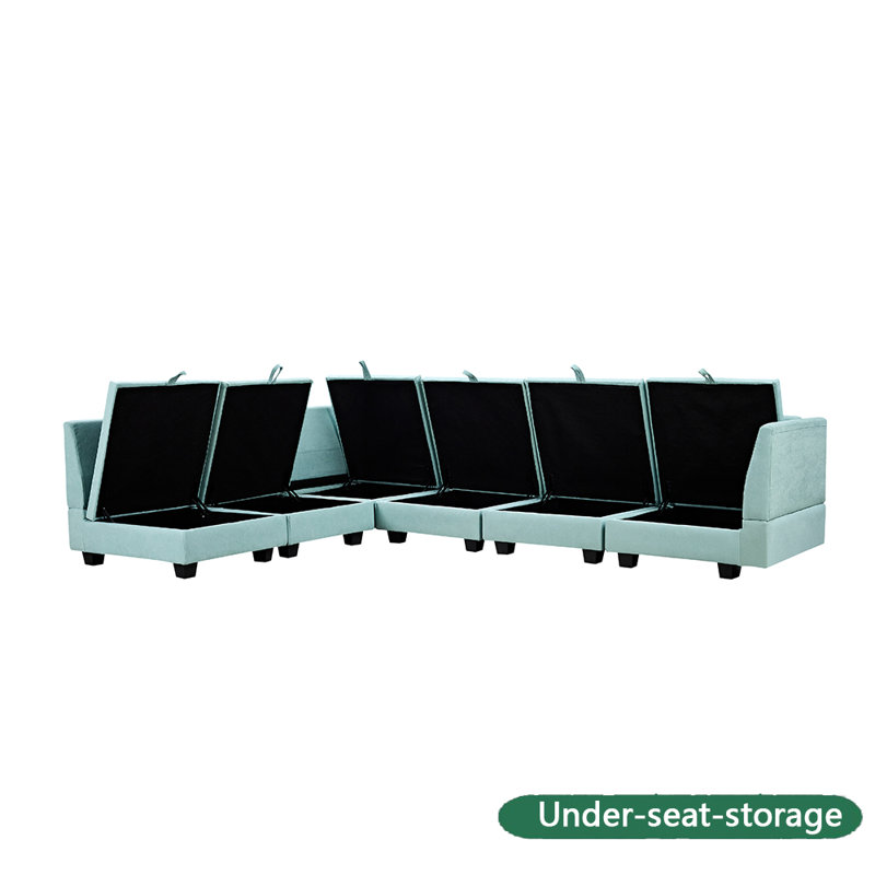 Grand canapé modulaire modulaire en U moderne, canapé-lit convertible avec méridienne réversible, 100 % lin vert clair