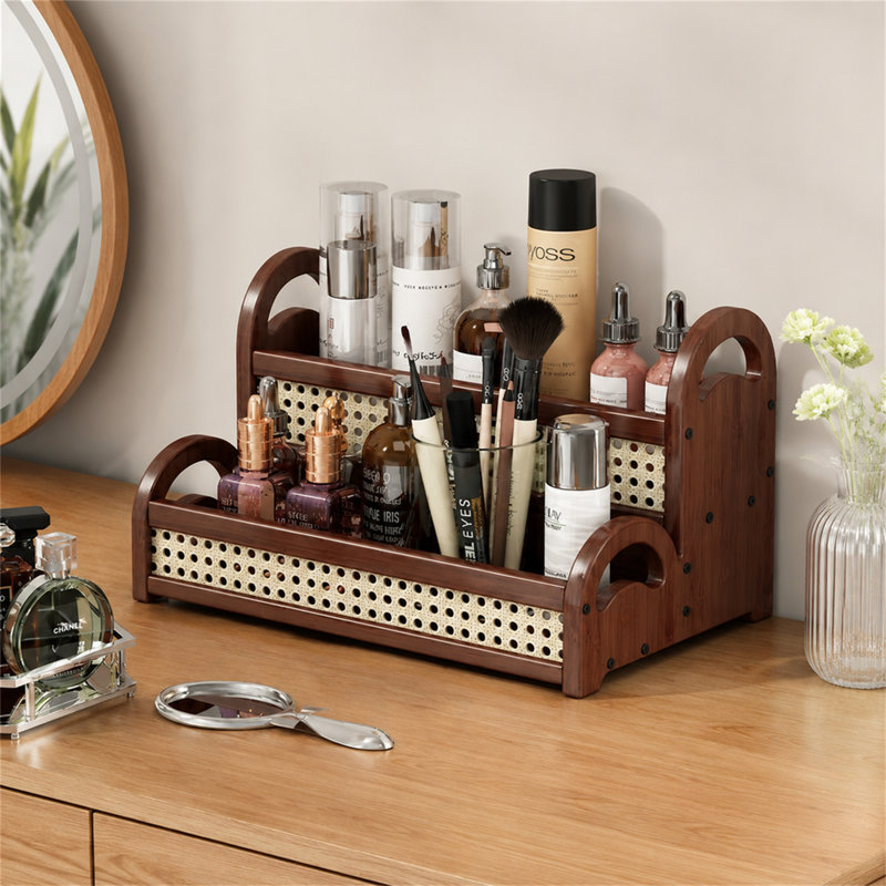 Porte-cosmétiques et porte-bijoux en bambou double épaisseur, Thé