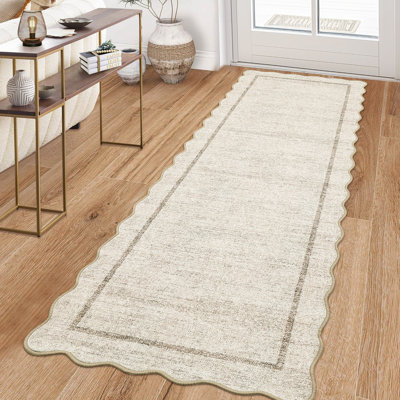 Tapis festonné lavable à la machine Tapis antidérapant à bordures antidérapantes à poils courts doux pour le bureau de la chambre à coucher
