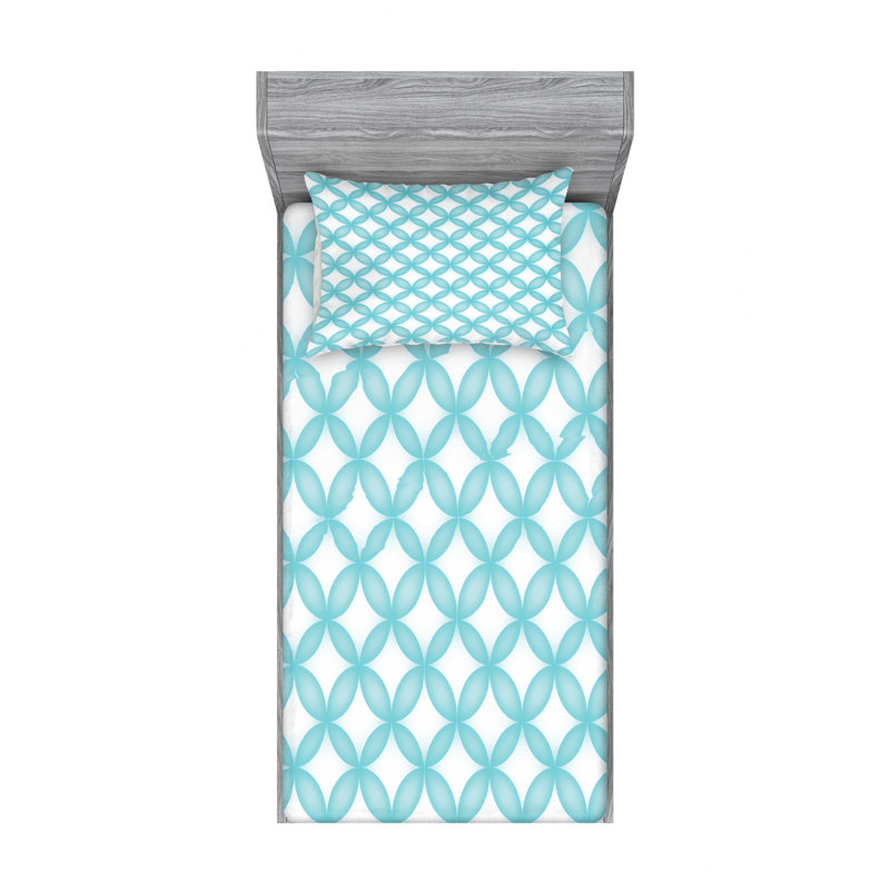 Microfiber Floral Sheet Set, Japanese Lines Eastern Geometric, Twin XL Sheet Set + Fitted Sheet